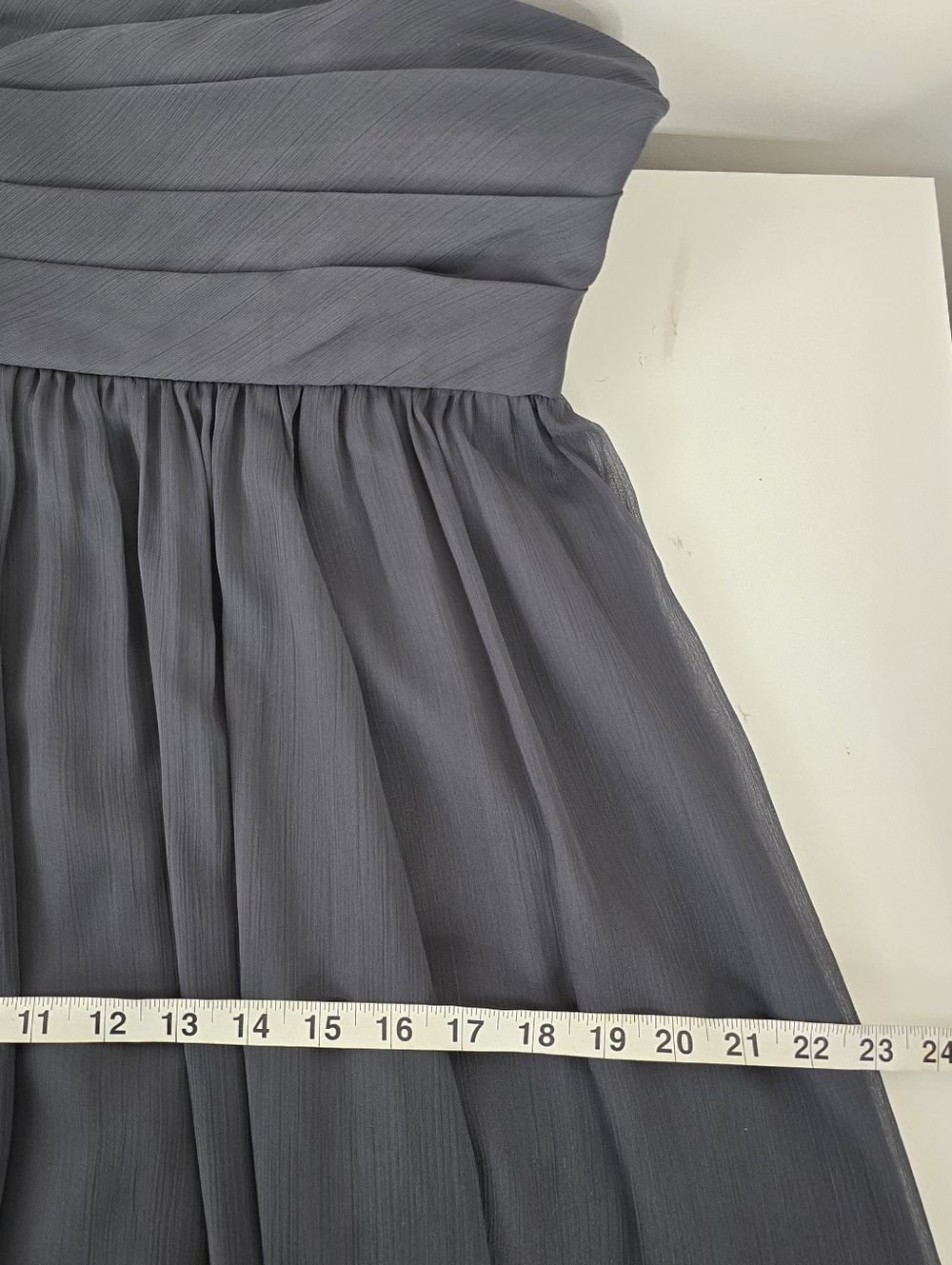 Mori Lee Angelina Faccenda Charcoal Chiffon Squareneck Pleated Draped Dress 16 - Picture 9 of 13